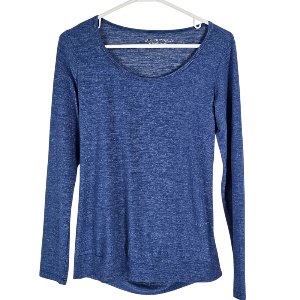 Beyond Yoga Blue Featherweight Long Sleeve Open Back Top Size S